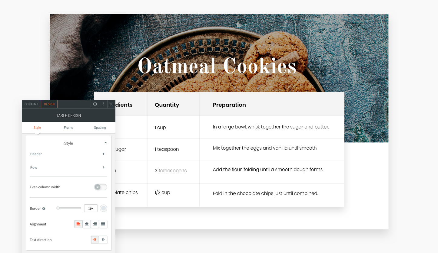 Tabellen-Widget auf einer Live-Website, das mit Daten gefüllt ist.